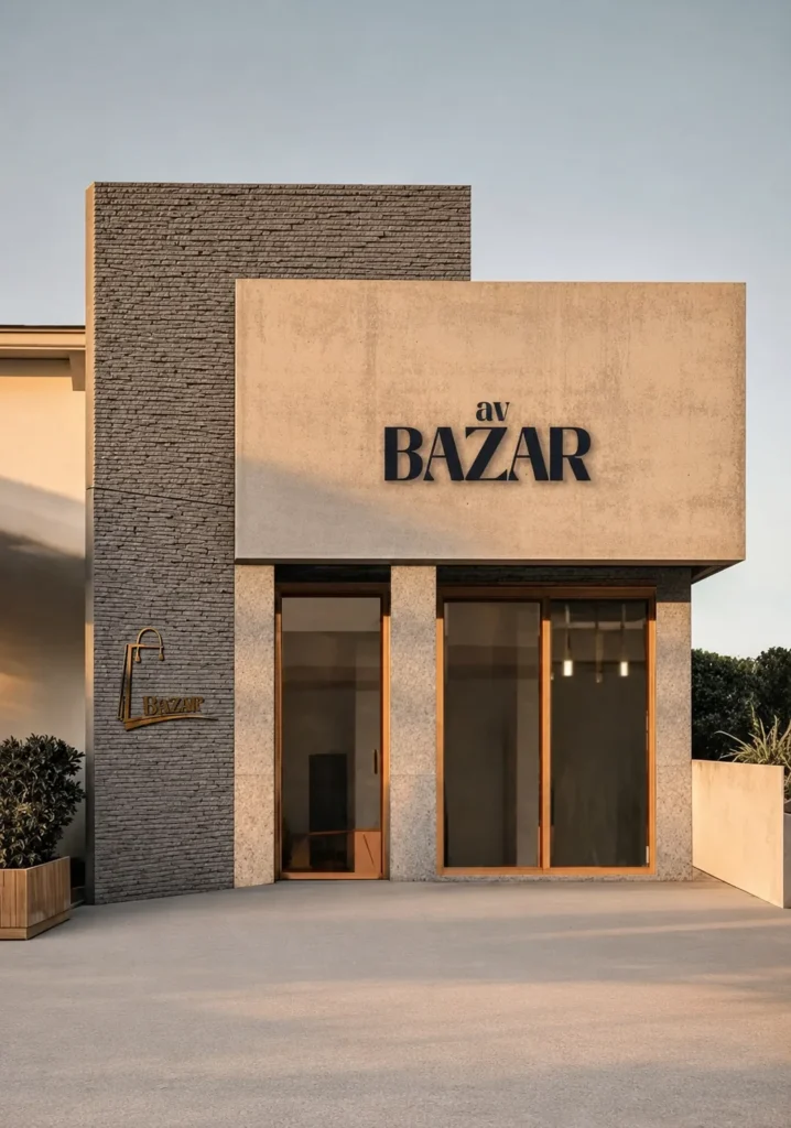 Graphite Current Flowing Stone Texture applied to a contemporary commercial storefront facade with layered stone relief