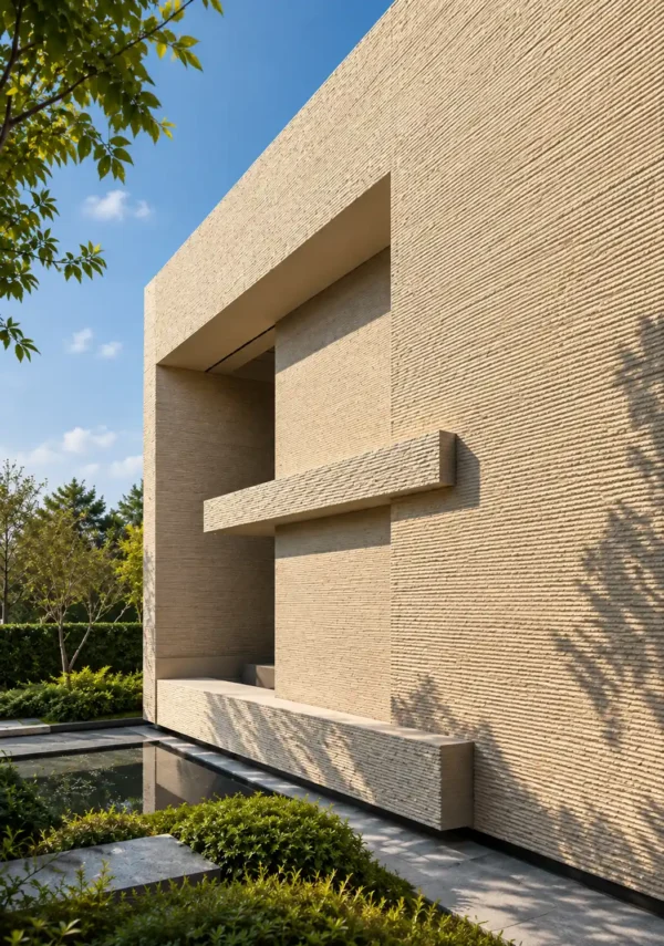 Ivory Stream Flowing Stone Texture Exterior Wall Cladding | YITA Ivory Stream Flowing Stone Texture flexible stone veneer used as exterior wall cladding on a modern residential facade