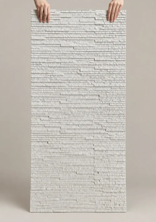 ivory-stream-flowing-stone-texture-full-panel Ivory Stream Flowing Stone Texture full flexible stone panel with layered horizontal relief and soft ivory finish