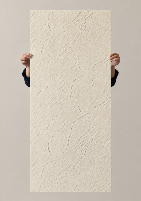 Ivory White Sintered Stone Texture | YITA Ivory White Sintered Stone Texture panel with fine gray veins and softly textured stone surface