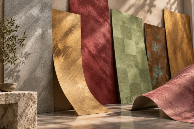 Luxury gilded flexible stone veneer panels in metallic finishes