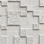 White Patterned Travertine with geometric block layout and porous stone texture