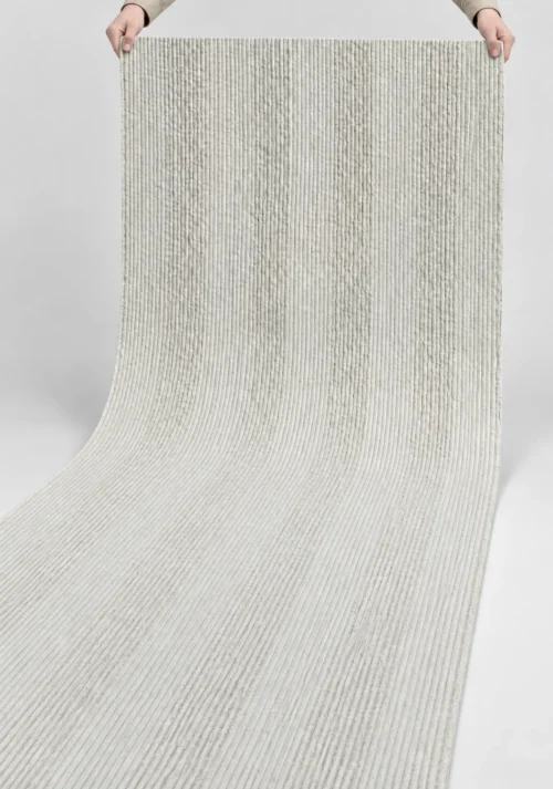 Pearl Ivory Oman Line Stone Texture Flexible Panel | YITA Pearl Ivory Oman Line Stone Texture flexible stone panel showing vertical linear texture and natural bending performance