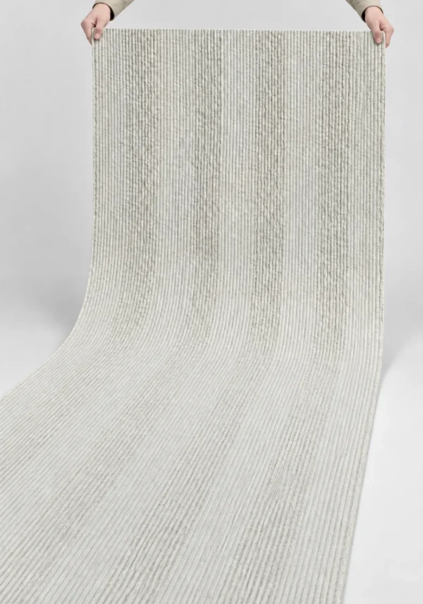 Pearl Ivory Oman Line Stone Texture Flexible Panel | YITA Pearl Ivory Oman Line Stone Texture flexible stone panel showing vertical linear texture and natural bending performance