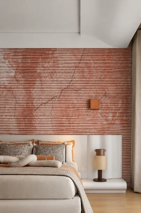 YITA Canyon Rose Linear Stone Texture Canyon Rose linear stone texture on a bedroom feature wall