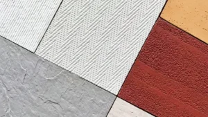 Assorted flexible stone sheet samples with linear, woven, stone and textured finishes