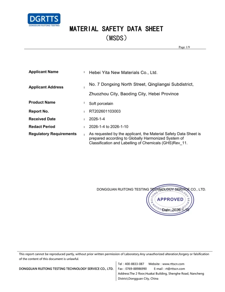 YITA flexible stone veneer sheets material safety data sheet for soft porcelain