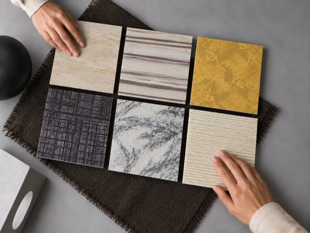 Flexible stone samples with different textures and finishes for product and project selection