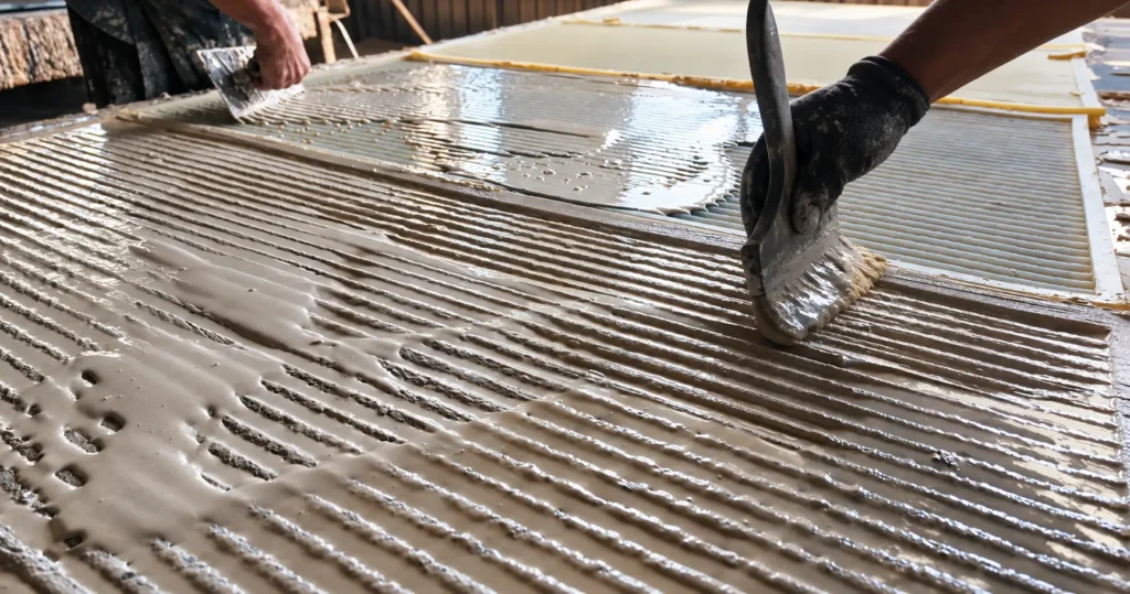 MCM flexible stone surface forming during the production process