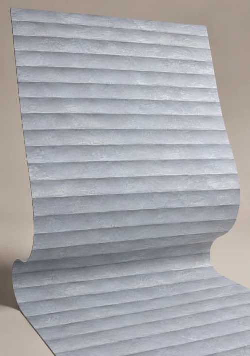 YITA Silver Ridge Flexible Stone Curved light gray flexible stone sheet with horizontal layered ridges
